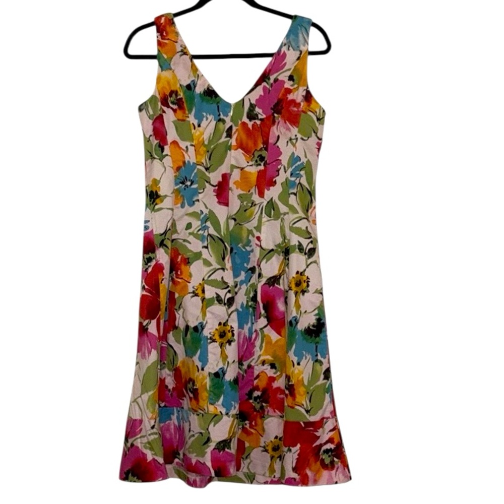 Lauren Ralph Lauren floral flare dress, white with beautiful bold flowers, 8